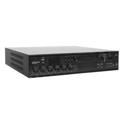 Amplificador Mezclador Matricial / 2 zonas / 240W por canal / 6 entradas / Bluetooth USB SD FM / 4 entradas mic con phantom / 100V y 4-16Ω / 787 pies de cobertura
