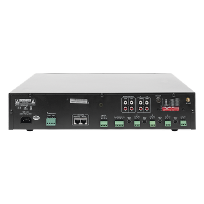 Amplificador Mezclador Matricial / 2 zonas / 240W por canal / 6 entradas / Bluetooth USB SD FM / 4 entradas mic con phantom / 100V y 4-16Ω / 787 pies de cobertura