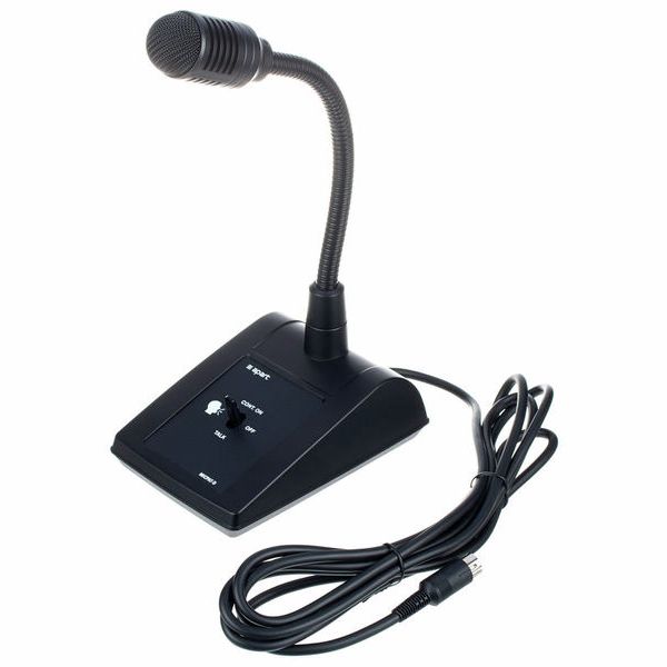 MICPAT-D Micrófono de sobremesa para avisos, con un interruptor. Incluye cable de 3m, conector DIN5.
Compatible con familia MA y Audiosystem8.8.