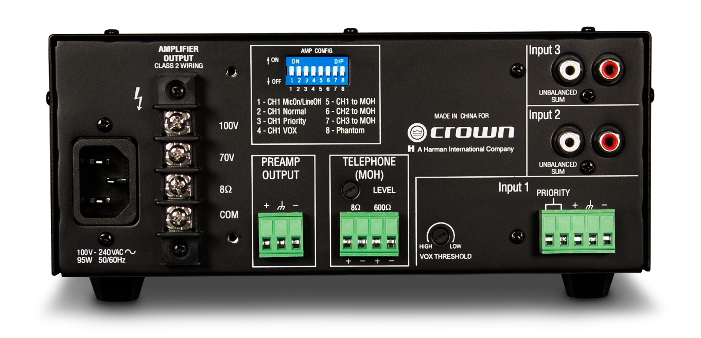 CROWN 135MA Mezclador-amplificador de tres entradas, 35W. 4 Ω, Linea  70 V y 100 V