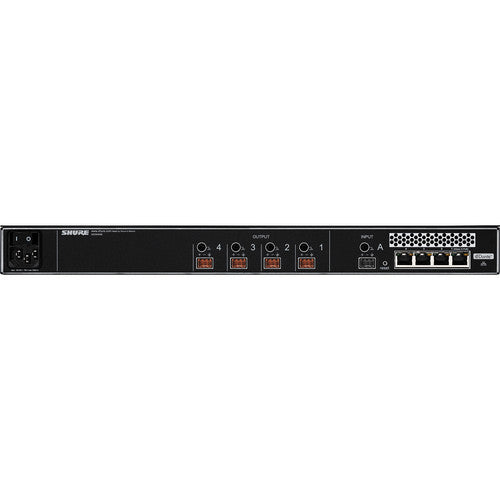 SHURE MXWANI4 Interfaz de audio en red Dante de 4 canales, 4 salidas analógicas, compatible Microflex Wireless, Switcher Gigabit Ethernet 4 puertos