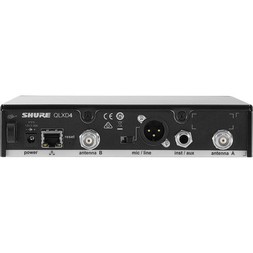 SHURE QLXD4-J50 Receptor inalámbrico digital, Canal único, 1/2 espacio de rack, Frecuencias de escaneo automático 2560, (J50: 572 to 636 MHz)