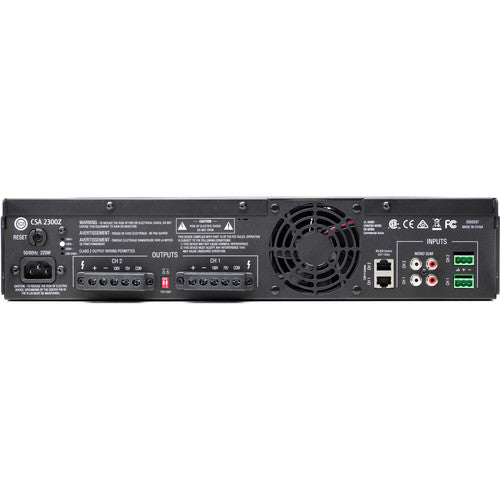 JBL CSA 2300Z Amplificador serie comercial 2 canales 300W 4Ω y 8Ω Admite instalaciones de 70V y 100V Perillas iluminadas, Control de graves y agudos