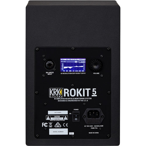 KRK ROKIT 5 G4 Monitor de estudio activo de 2 vías de 5" Clase-D, potencia 55 W, Entradas combinadas TRS / XLR balanceadas, Color Negro, 1 pieza