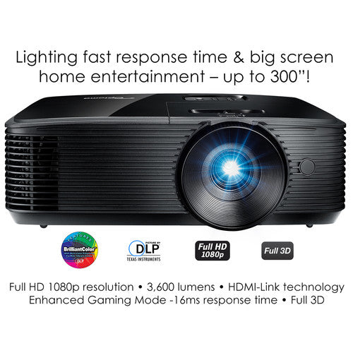 OPTOMA HD146X Videoproyector de 3,600 Lúmenes,  Full HD DLP Proyector de cine en casa, Resolución nativa Full HD (1920 x 1080) Compatibilidad 3D