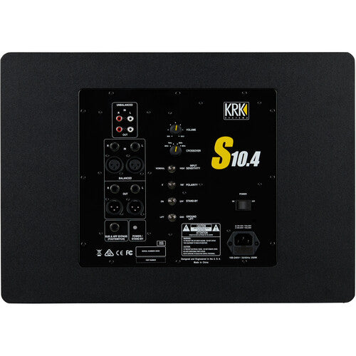 KRK S10.4 Subwoofer de estudio autoamplificado, Woofer de aramida 10" potencia 160W, Respuesta de frecuencia: 34 a 130 Hz Color Negro, 1 pieza