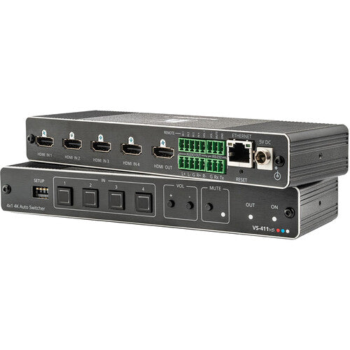 Kramer VS-411XS Selector automático inteligente 4X1 HDMI 4k Conmutador Plug and Play Resolución de hasta 4K a 60 Hz (4:4:4) Desincrustación de audio