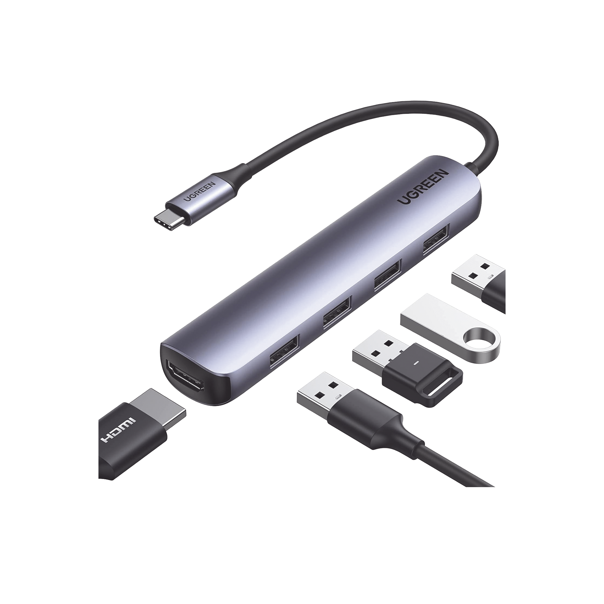 Adaptador USB-C a 4 puertos USB 3.0 + 1 Puerto HDMI 4K 30Hz