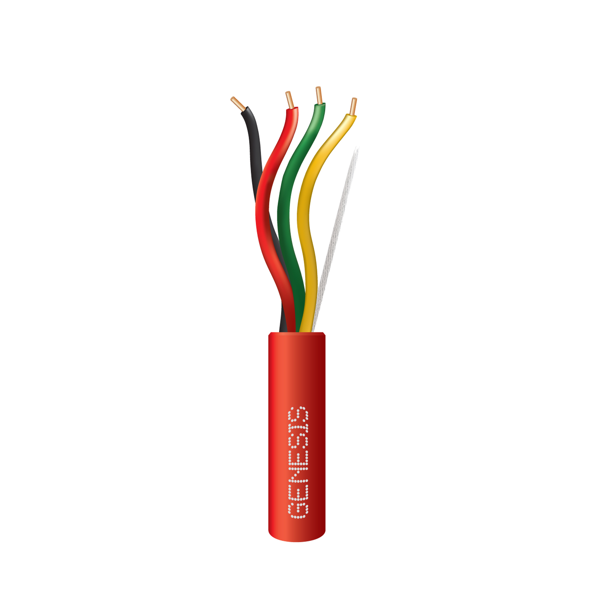 Bobina de 305 metros de alambre 4 x 18 AWG, tipo FPLR-CL2R, resistente al fuego, color rojo, para sistemas contra incendio o sistemas de evacuación.