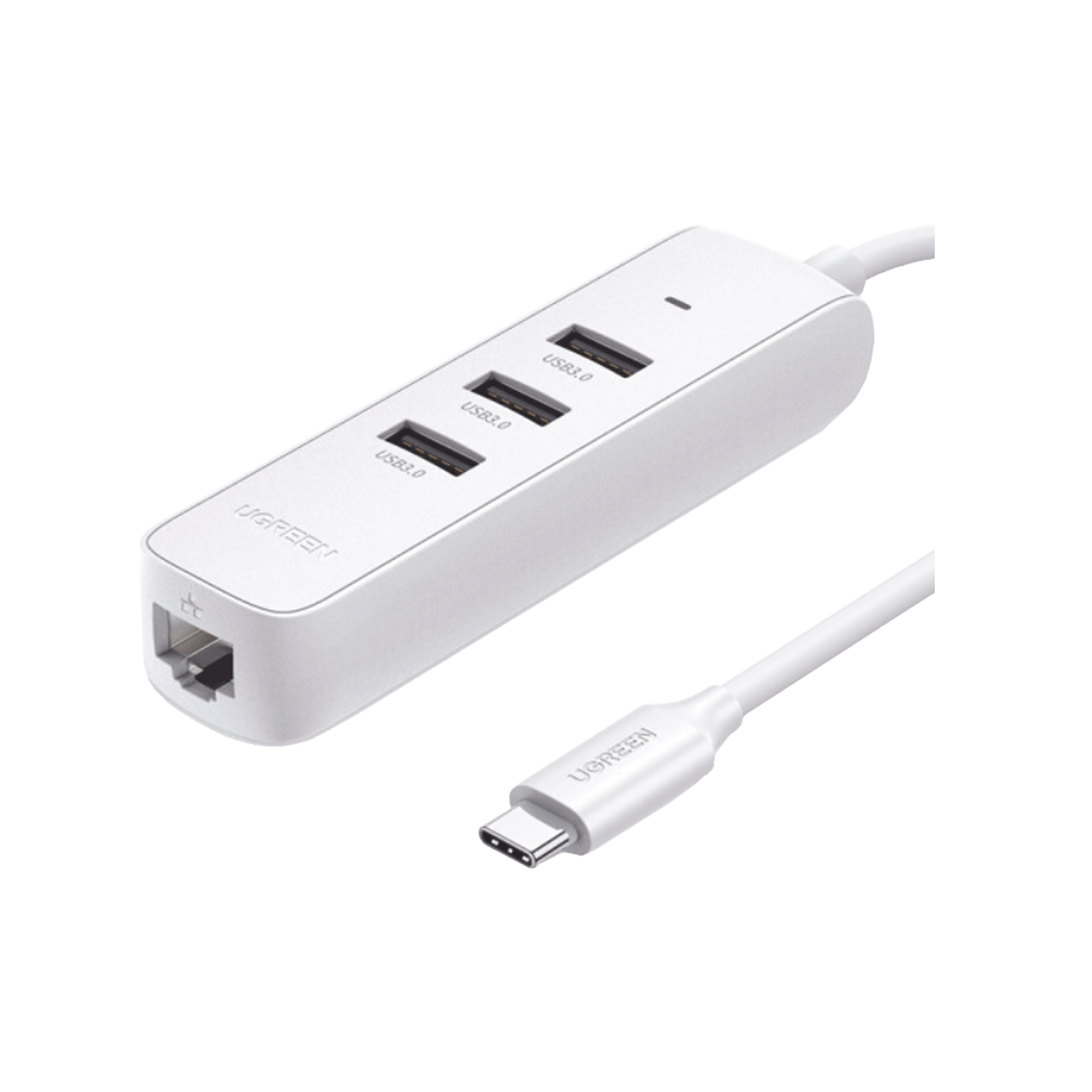 Adaptador tipo HUB USB-C a 3 USB 3.0 + RJ45 (100Mbps) Color Blanco