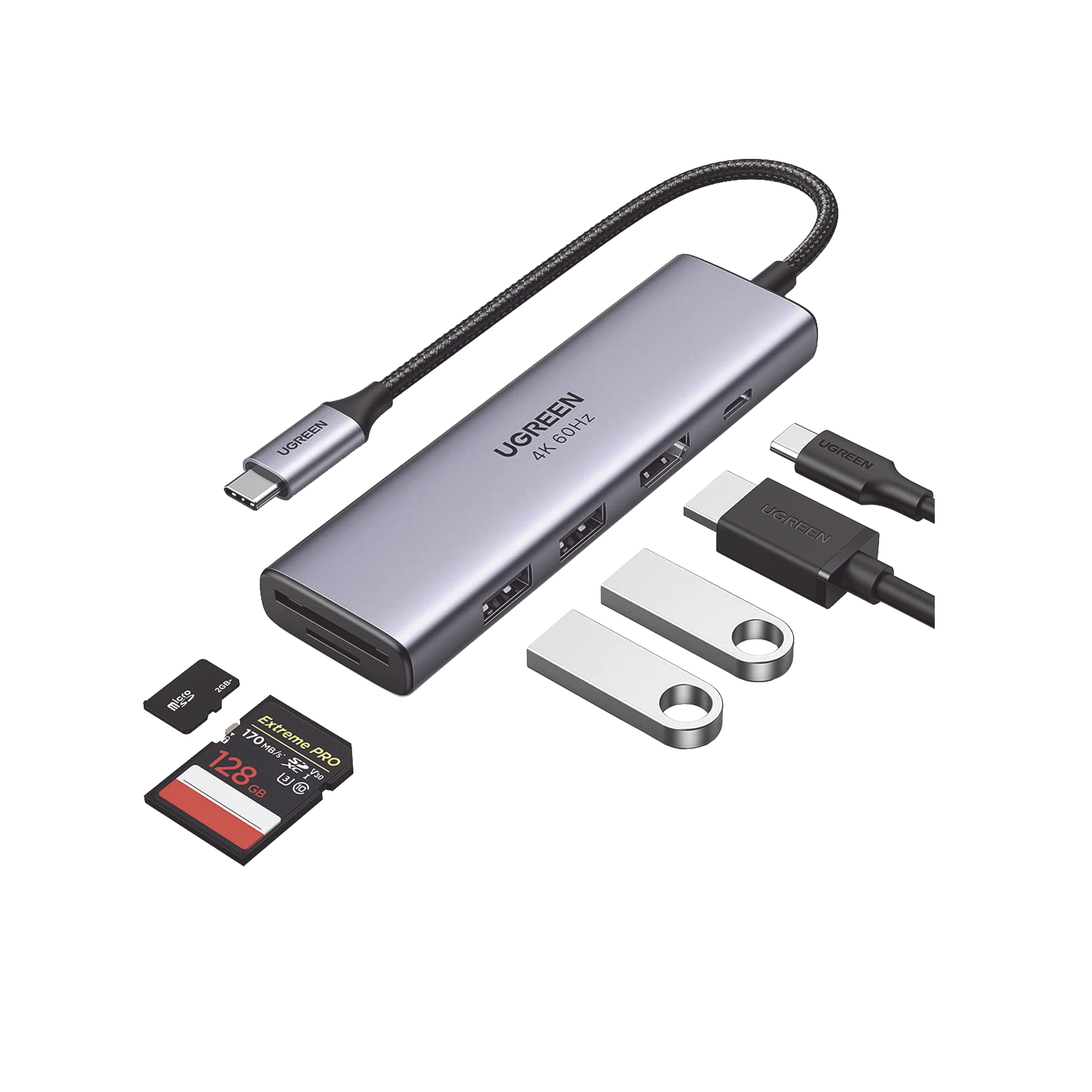 Adaptador Multifunción USB-C a HDMI en 4K/60Hz + 2 Puertos USB3.0 + Memoria SD/TF + PD