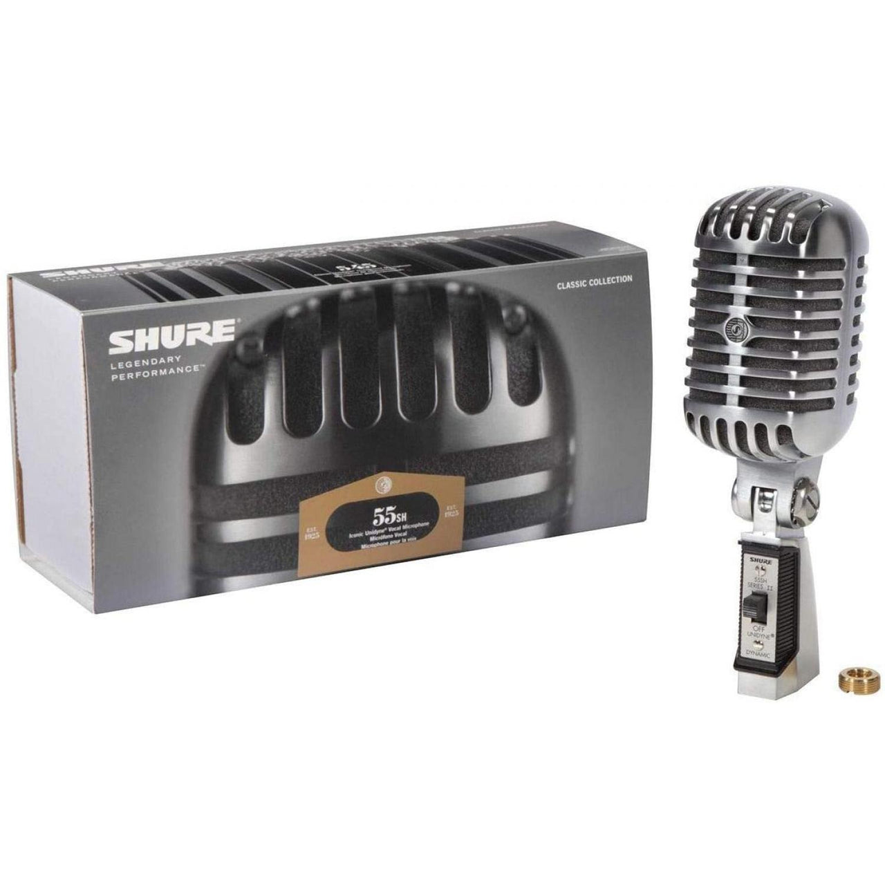 SHURE 55SH Series II Micrófono dinámico cardioide cartucho montado contra impactos. Para sesiones de grabación, aplicaciones en vivo, podcasting, etc