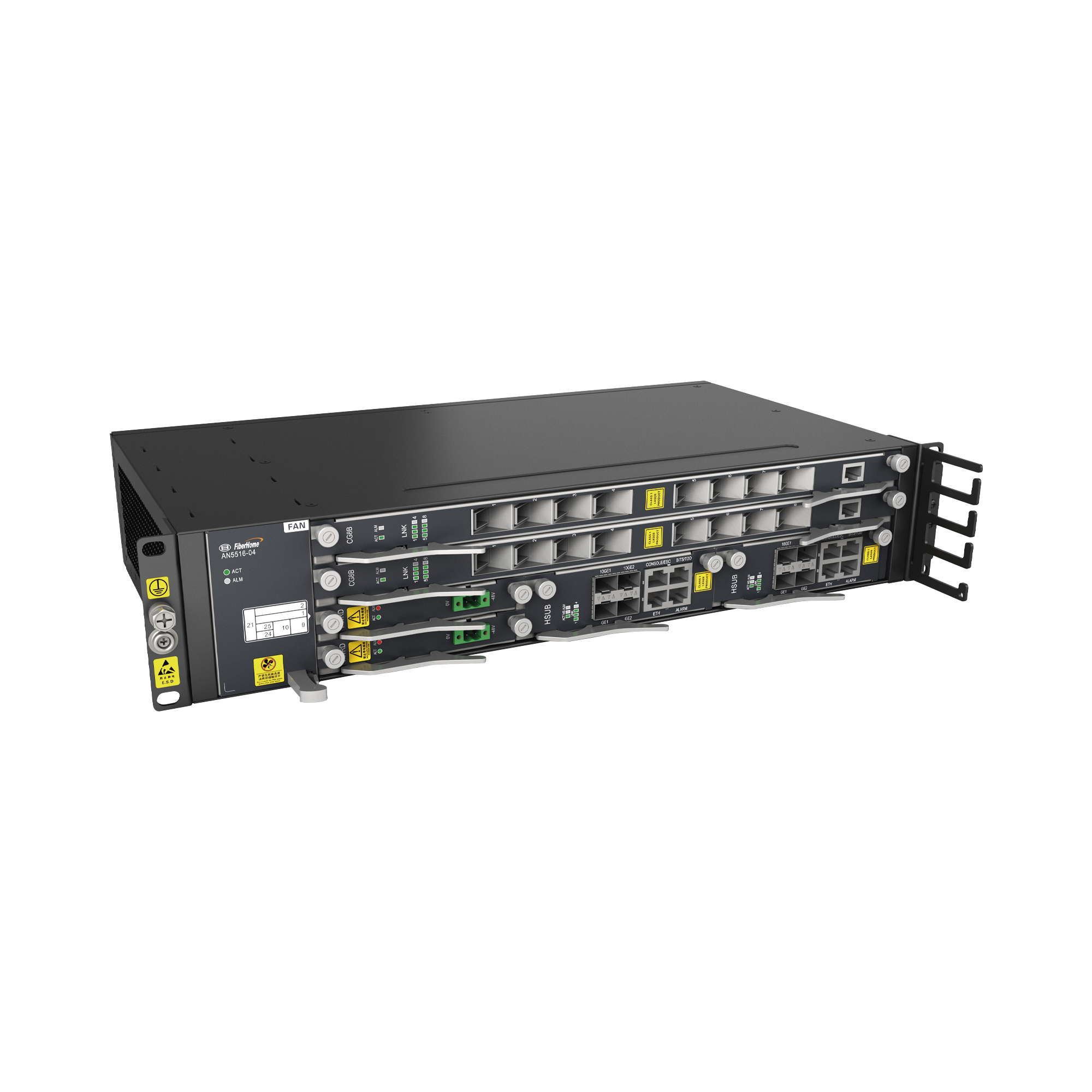 OLT Carrier Class Modular GPON con 2 Tajetas de Servicio GCOB + 2 Fuentes PWRD (-48VCD), hasta 32 Puertos GPON, 2UR