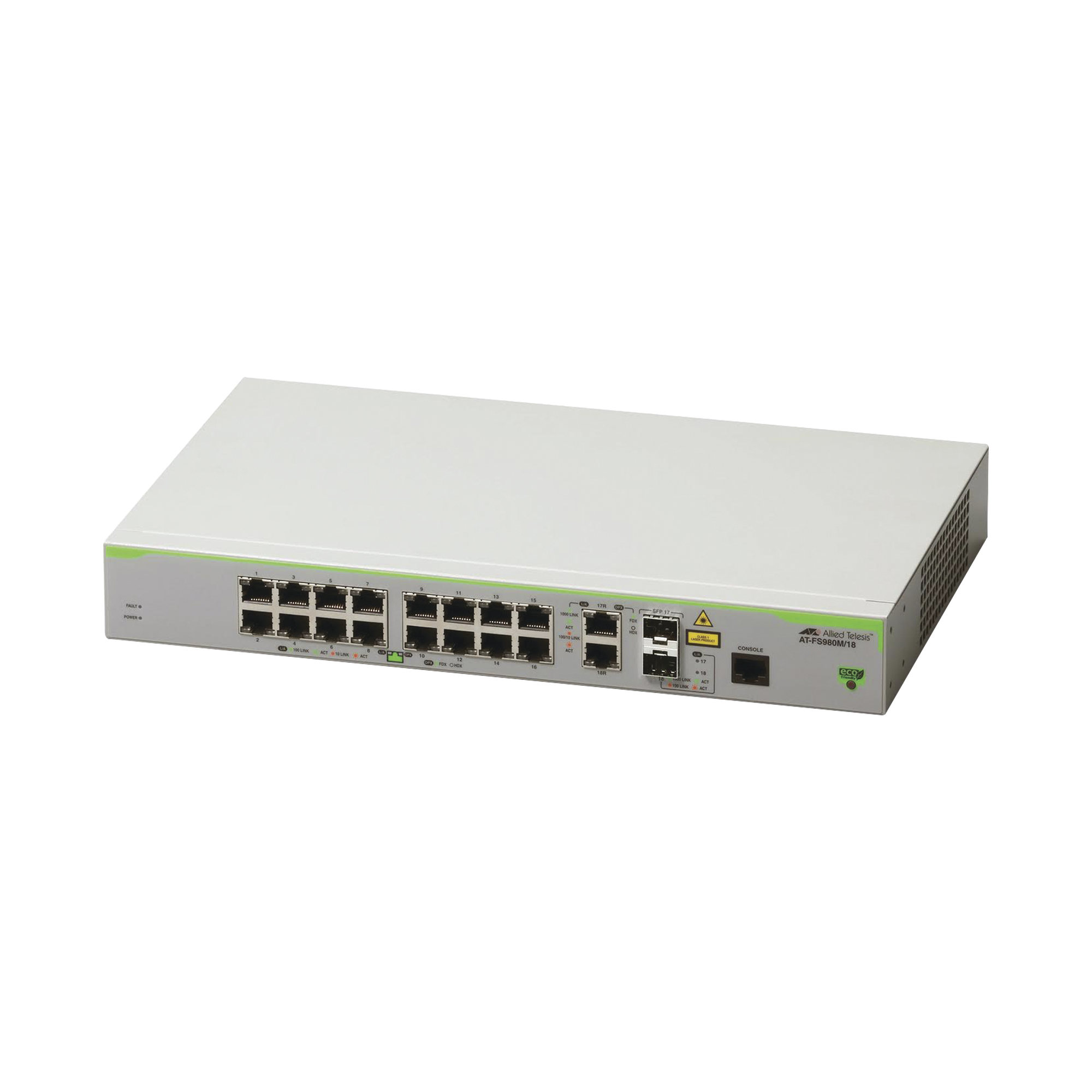 Switch Administrable CentreCOM FS980M, Capa 3 de 16 Puertos 10/100 Mbps + 2 puertos RJ45 Gigabit/SFP Combo