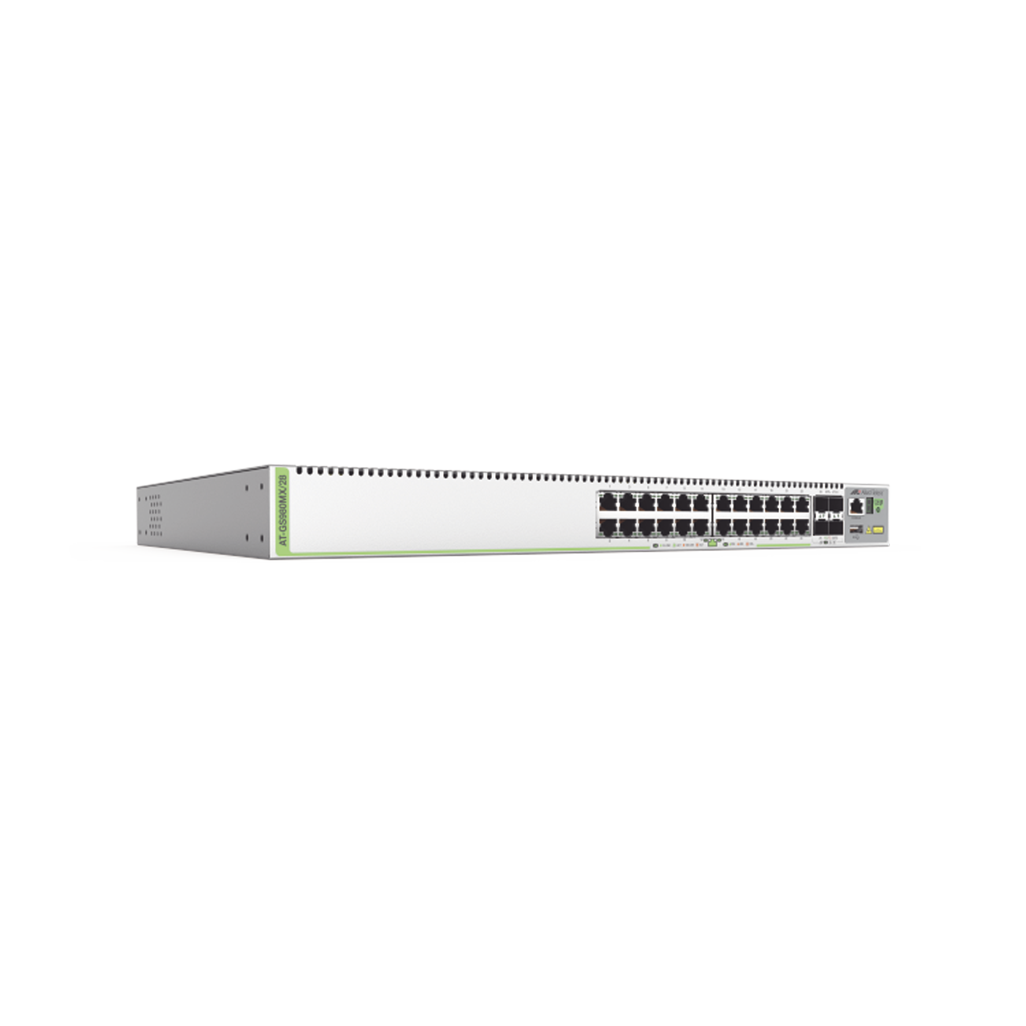 (GS980MX / 28) Switch Stack L3, 24 puertos 10/100/1000-T, 4 Puertos SFP+ 10G, Fuente de poder fija