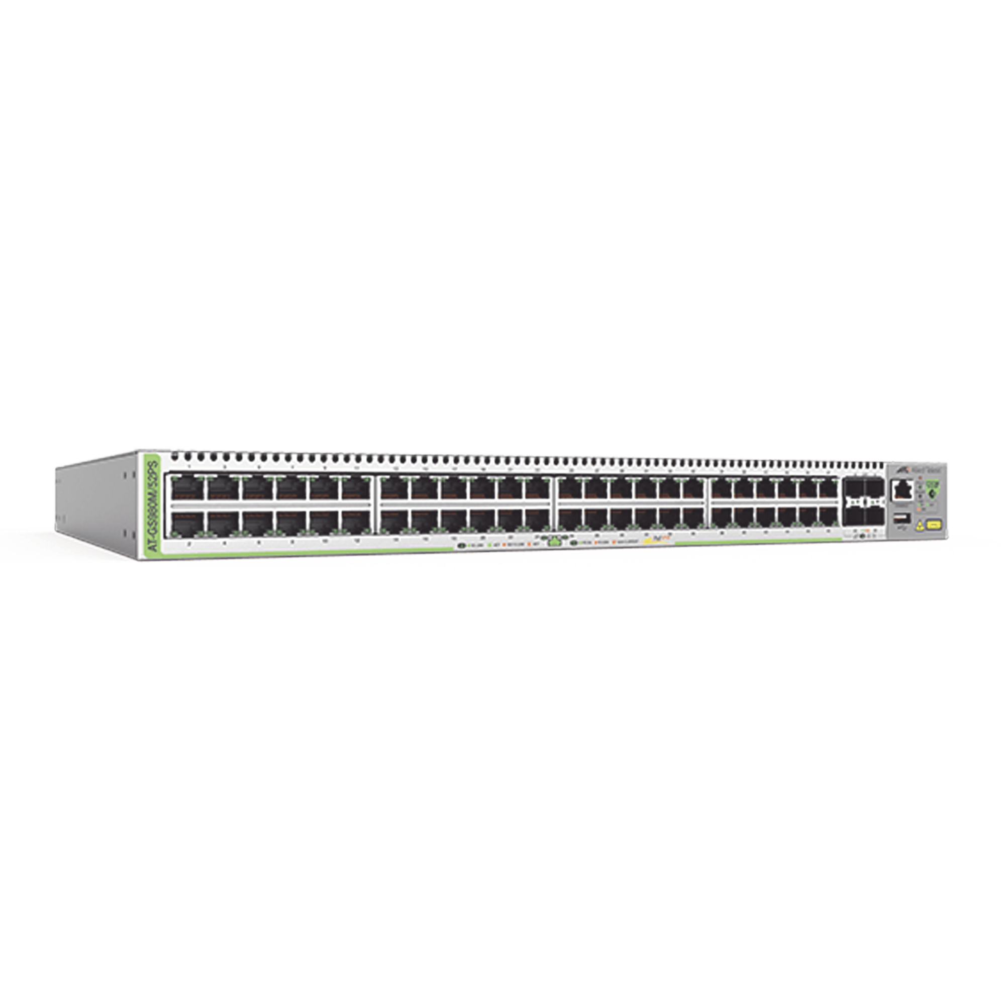 Switch PoE+ Administrable CentreCOM GS980M, Capa 3 de 48 puertos 10/100/1000Mbps + 4 SFP Gigabit, 740 W