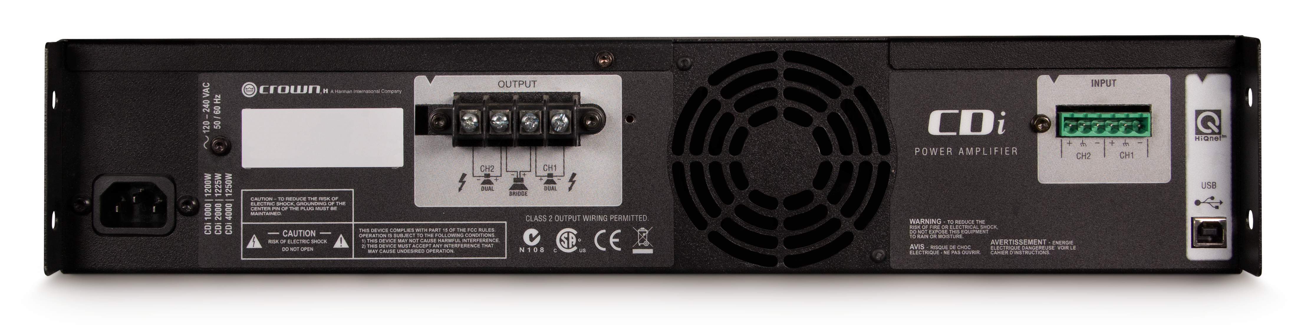 CROWN CDi 4000 Amplificador de potencia 2 canales,  1200 W a 4 Ω, 70 V/140 V