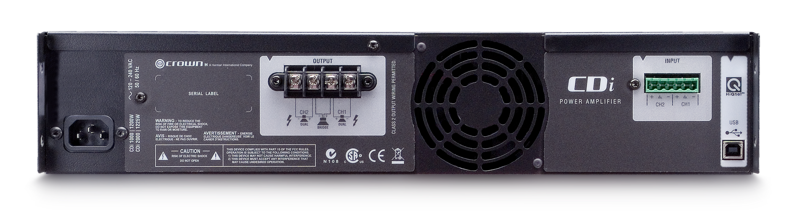 CROWN CDi 1000 Amplificador de potencia 2 canales,  500 W a 4 Ω, 70 V/140 V