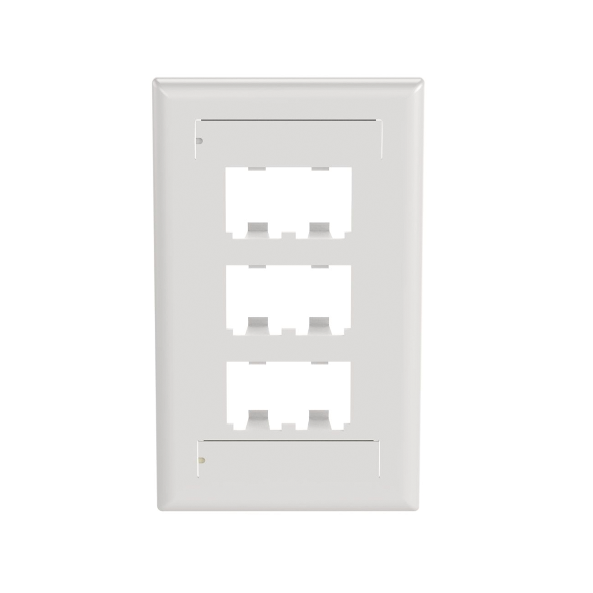 Placa de Pared Vertical Clásica, Salida Para 6 Puertos Mini-Com, Con Espacios Para Etiquetas, Color Blanco