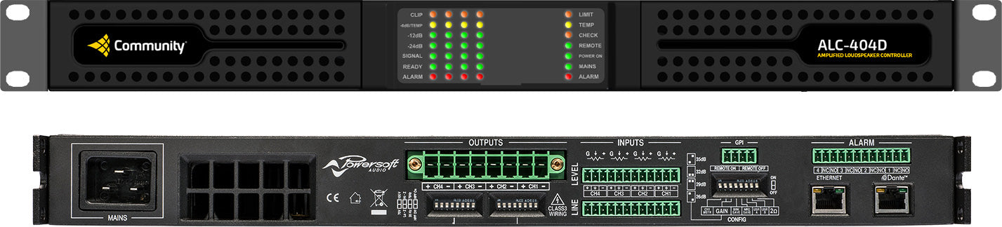 Community ALC-404D Amplificador Controlador de altavoces de 4 canales x 400 W con DSP y Dante