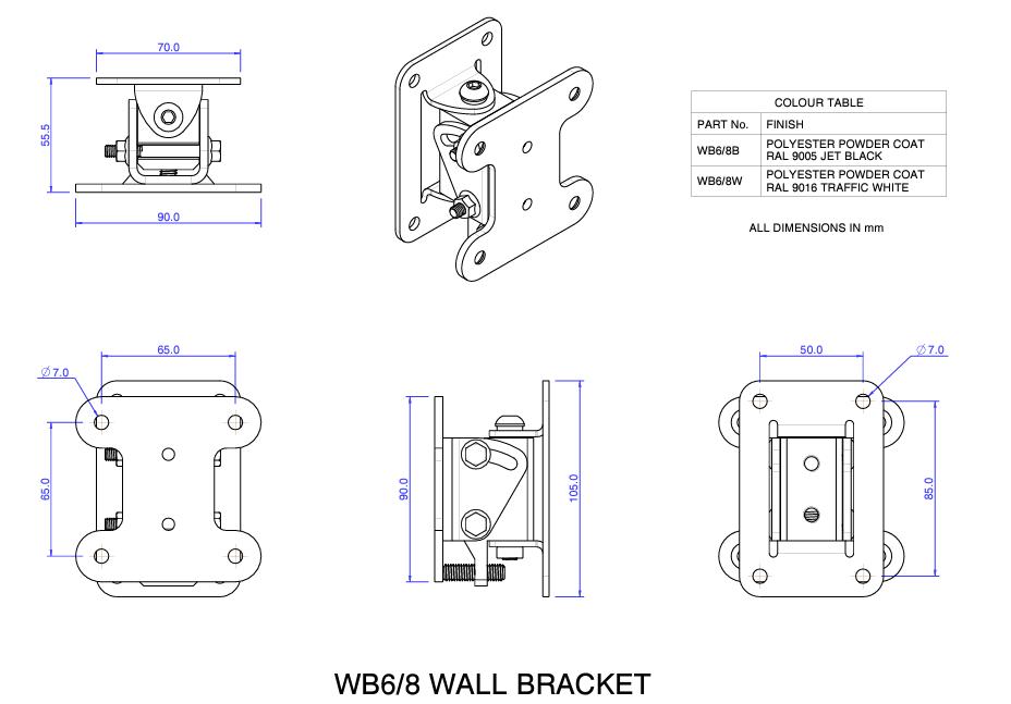 WB6/8 WALL BRACKET WHITE - BLACKLINEX/CDD/WR
