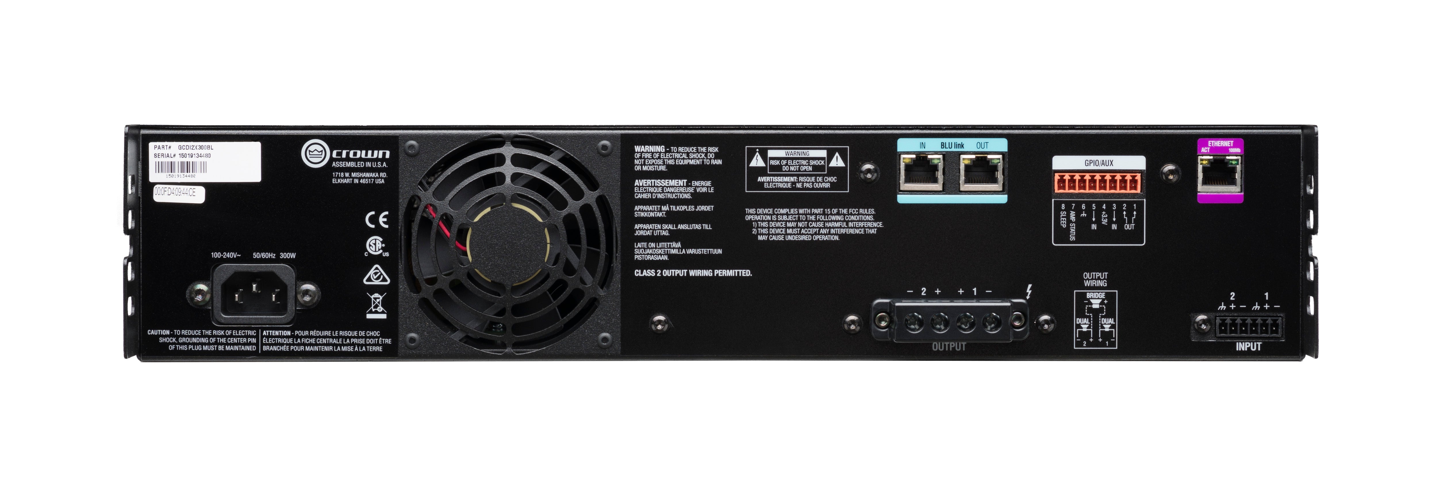 CROWN CDi 2|300BL Amplificador de potencia Entrada analógica + enlace BLU, 2 canales, 300 W por canal de salida
