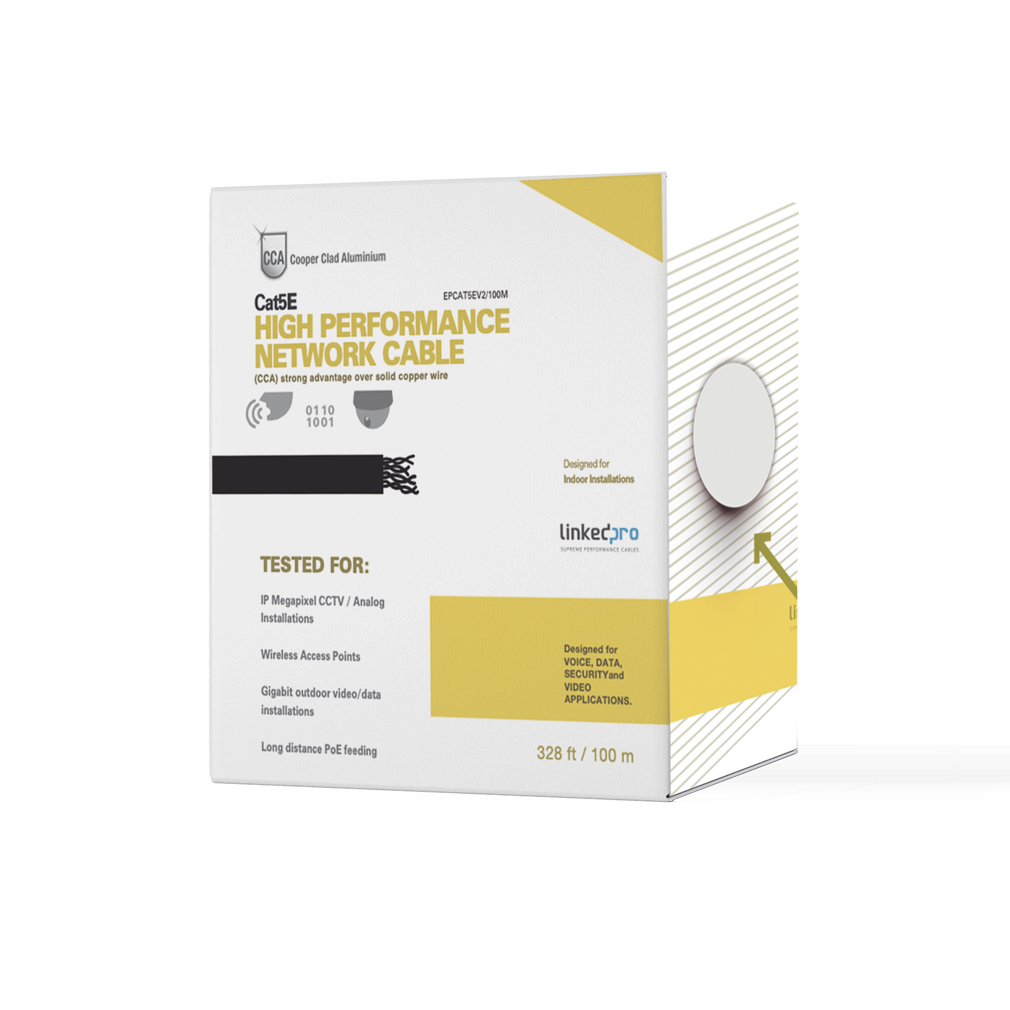 Bobina de cable de 100 m (328 ft) Cat5e, Aleación de Cobre y Aluminio (CCA), color Gris, Uso Interior.