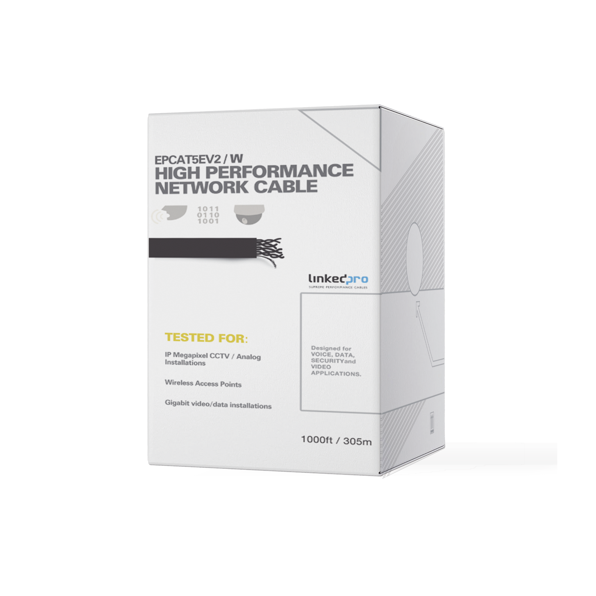 Bobina de 305 m (1000 ft) Cat5e, aleación de cobre y aluminio ( CCA ) color blanco, uso interior