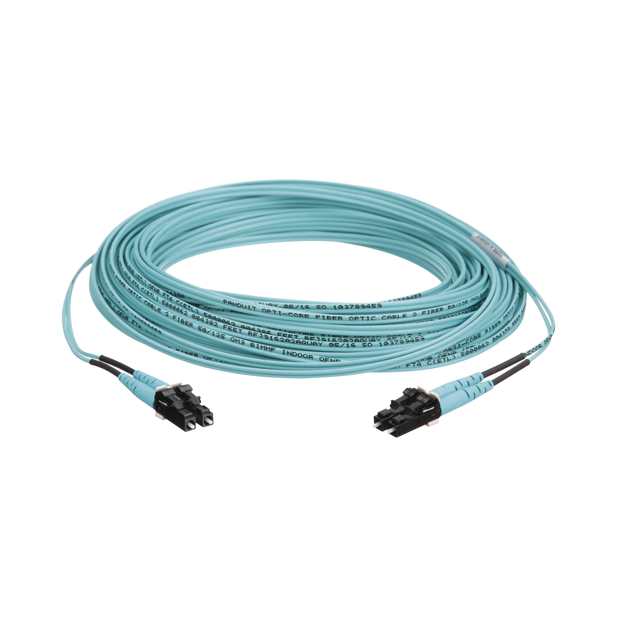 Jumper de Fibra Optica Multimodo 50/125 OM3, LC-LC Duplex, OFNR (Riser), Color Aqua, 10 Metros