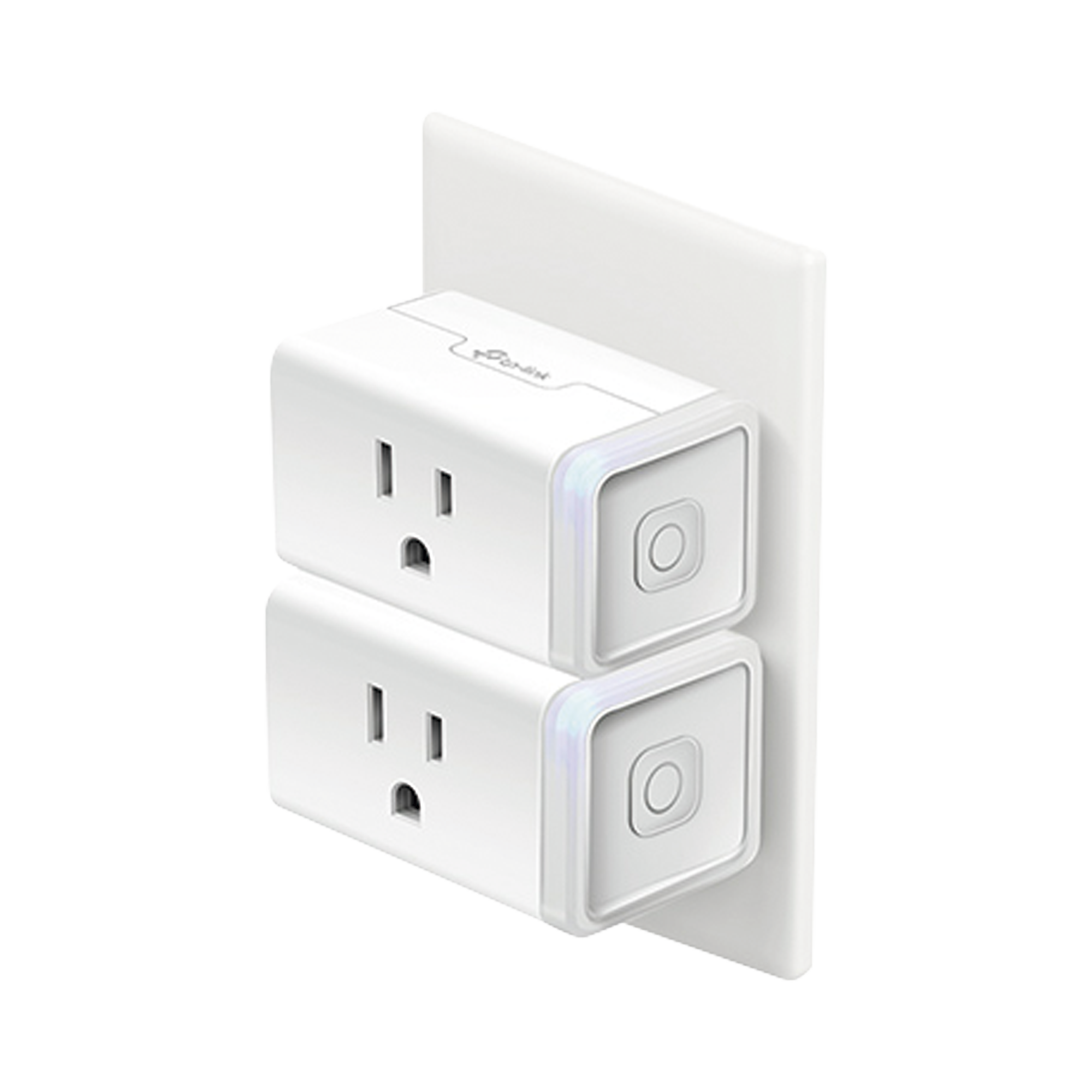 Kit de 2 Mini tomacorriente inteligente Wi-Fi, 100 - 120V~, 50/60Hz, 15.0A, compatible con Amazon Alexa y Google Assistant, color blanco.