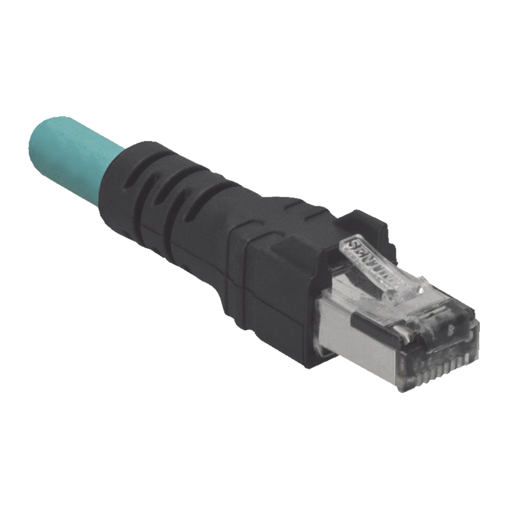 Cable de Conexión IndustrialNet Cat5e, de M12 D-Code Macho a Plug RJ45, Blindado S/FTP, Forro TPO, Color Azul Cerceta, 5 Metros