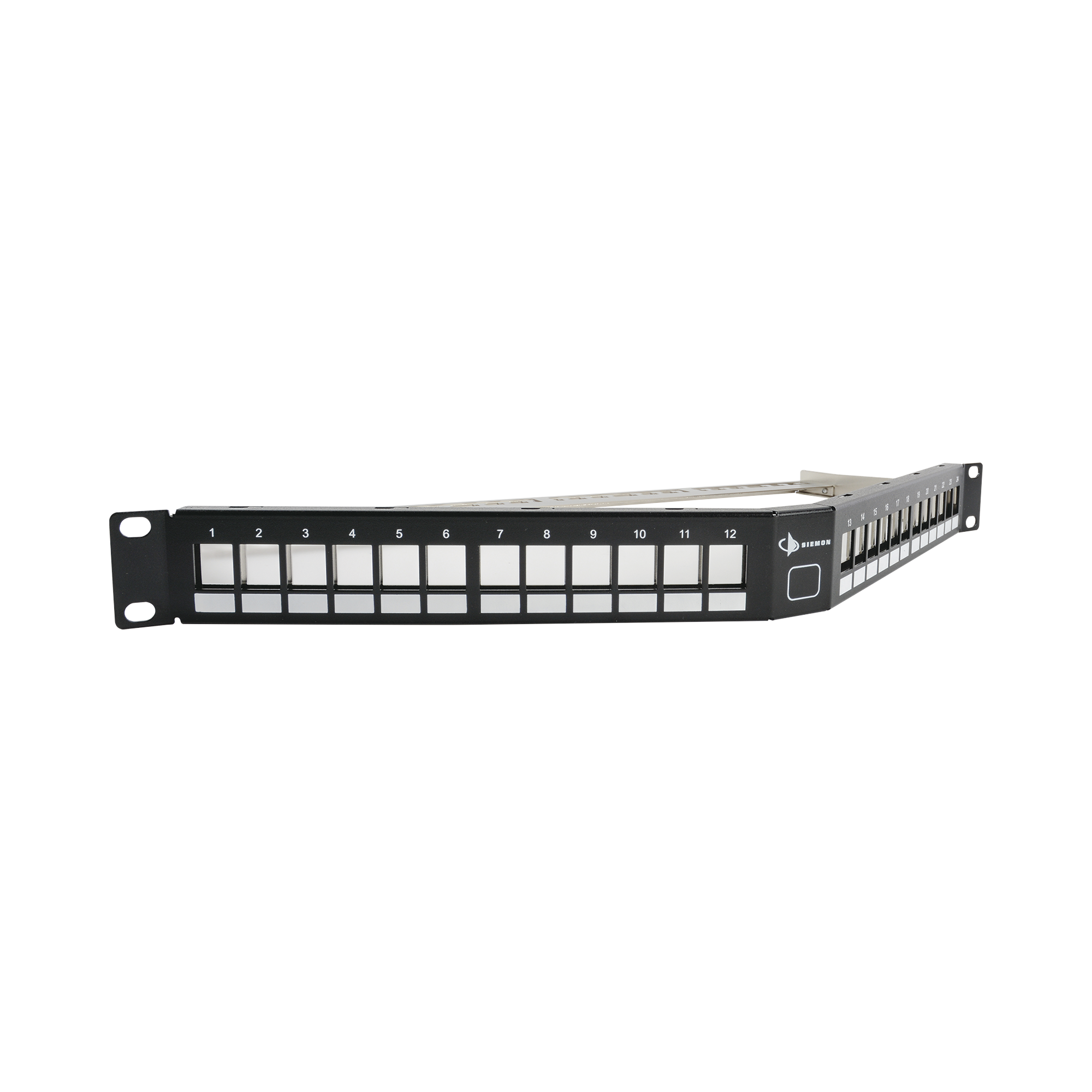 Patch Panel UTP Keystone de 24 puertos Modular Angulado, 1UR, compatible con Jacks Keystone UTP Z-MAX® y MAX®