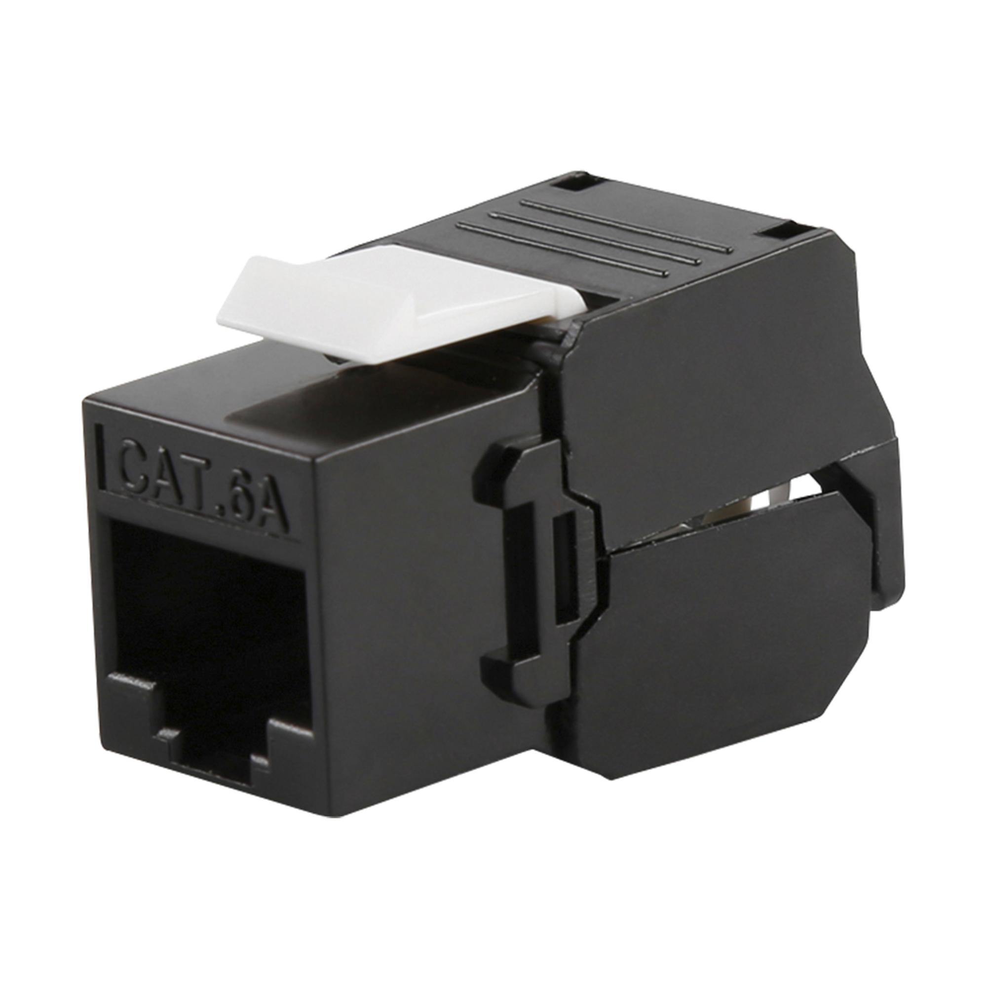 Módulo Jack Keystone Cat6A (toolless), con terminación en ángulo 180 º Color Negro, Compatible con Faceplate y Patchpanel Linkedpro