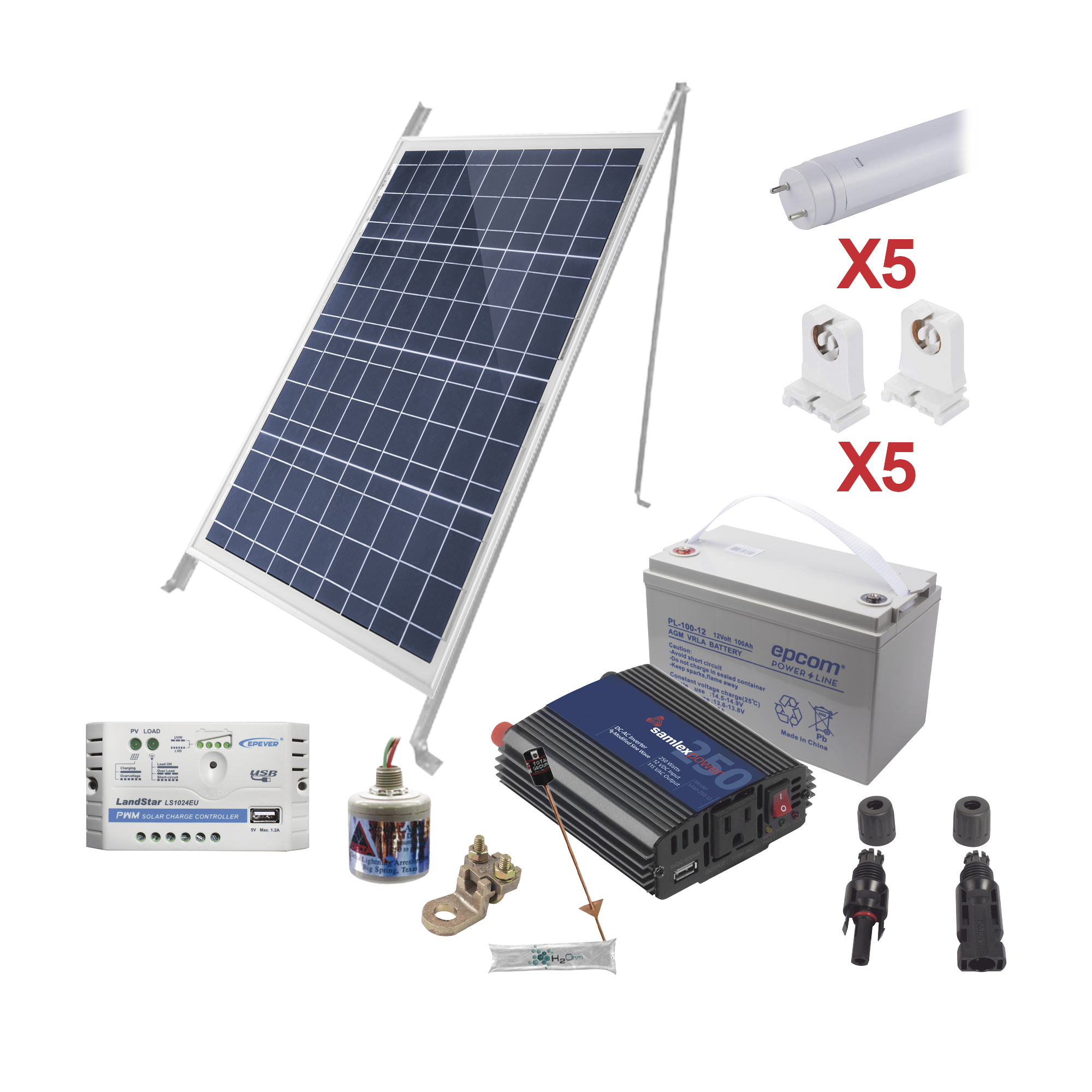 Kit Solar Para Iluminación Básica en Zonas Rurales, 5 Tubos Led