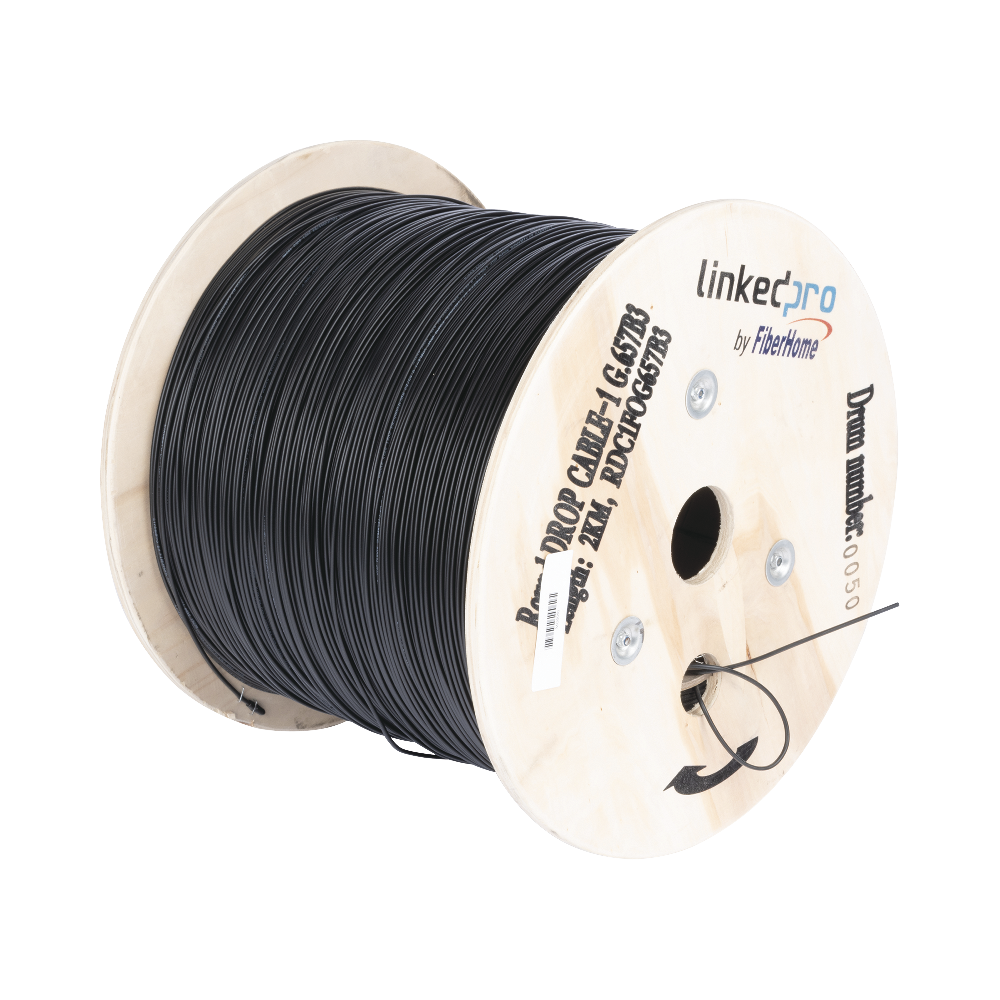 Carrete de 2 km de Fibra Óptica Aérea redonda (Figura 0) G.657B3 tipo Drop, Monomodo, 1 hilo, forro de 3 mm