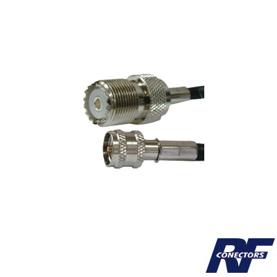 Jumper Adaptador de Conector Mini UHF Macho a UHF Hembra (SO-239), Níquel/ Oro y Plata/ Delrin.