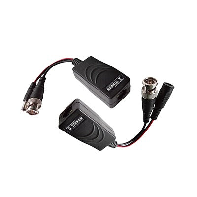 Kit de transceptores activos con conector para alimentación (12V/24VCD/AC) TurboHD para aplicaciones de video por UTP Cat5e/6 en HD. Distancia de hasta 150 m en 4K