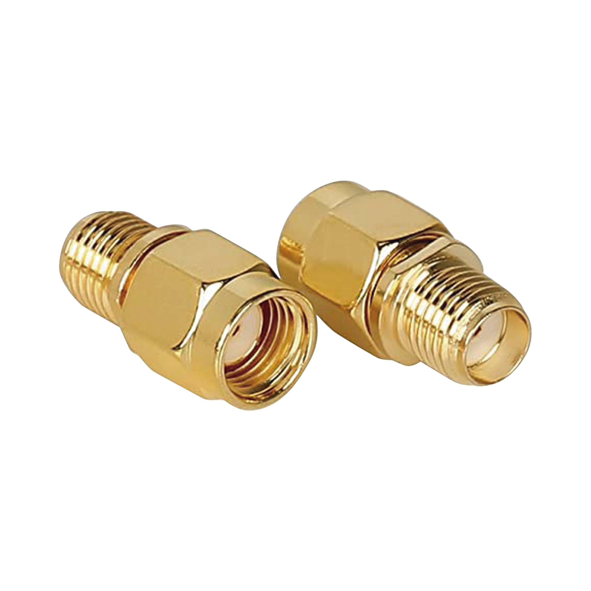 Adaptador SMA Macho Inverso a SMA Hembra, Oro/ Oro/ Teflón,