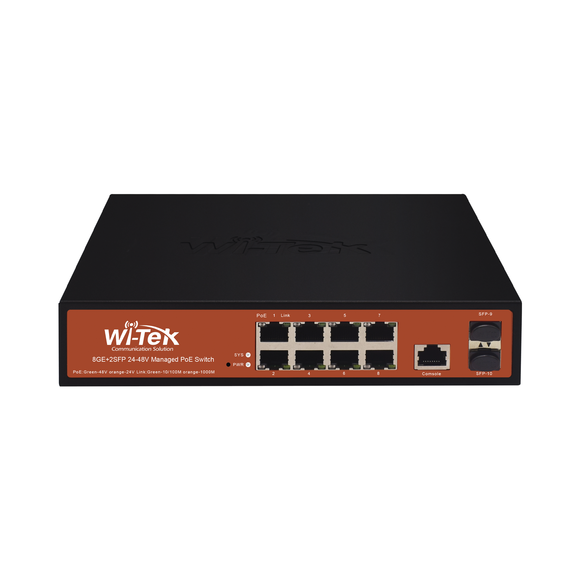 Switch Administrable de 8 puertos Gigabit Ethernet con PoE 802.3 af/at y 24V Pasivo + 2 SFP Gigabit, 150 W