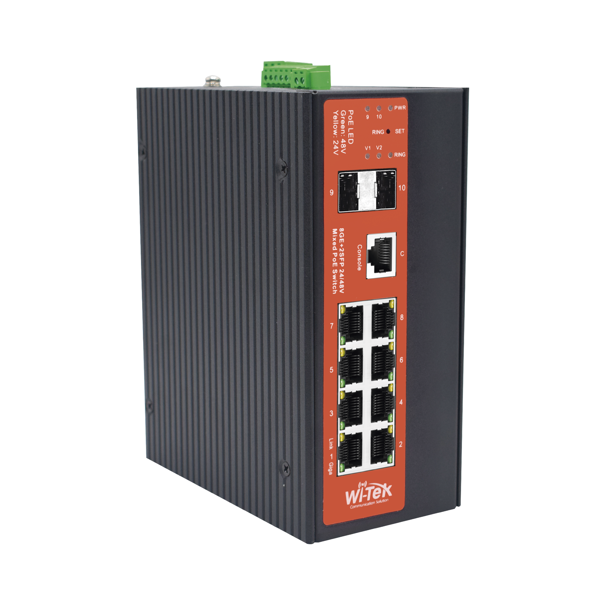 Switch Industrial administrable con 2 puertos PoE bt y 6 puertos Gigabit Ethernet con PoE 802.3af/at y 24V Pasivo + 2 SFP Gigabit, 240 W