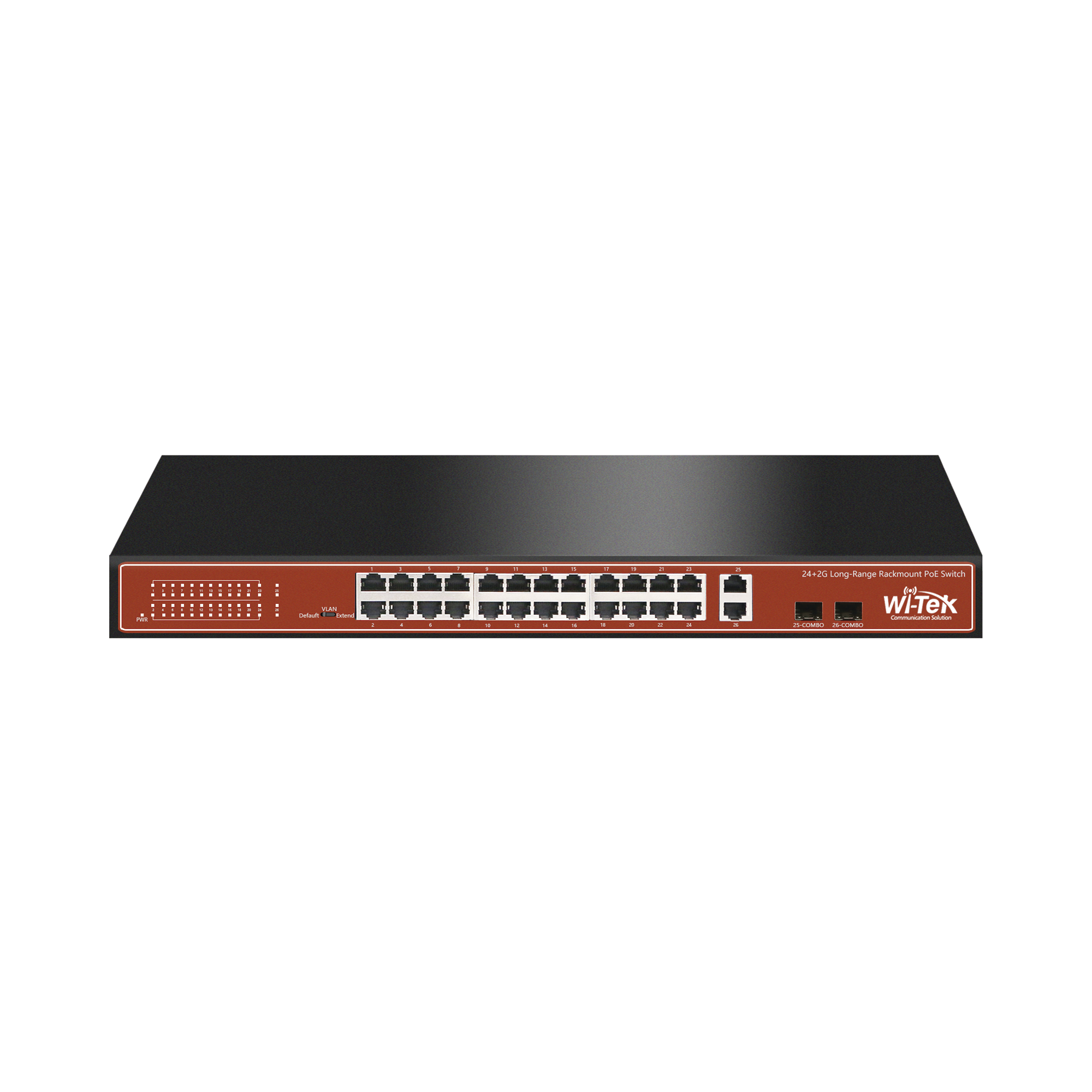 Switch PoE (802.3af/at) no administrable de largo alcance, hasta 250m, con 24 x 10/100Mbps + 2 x SFP Gigabit Combo, 250 W