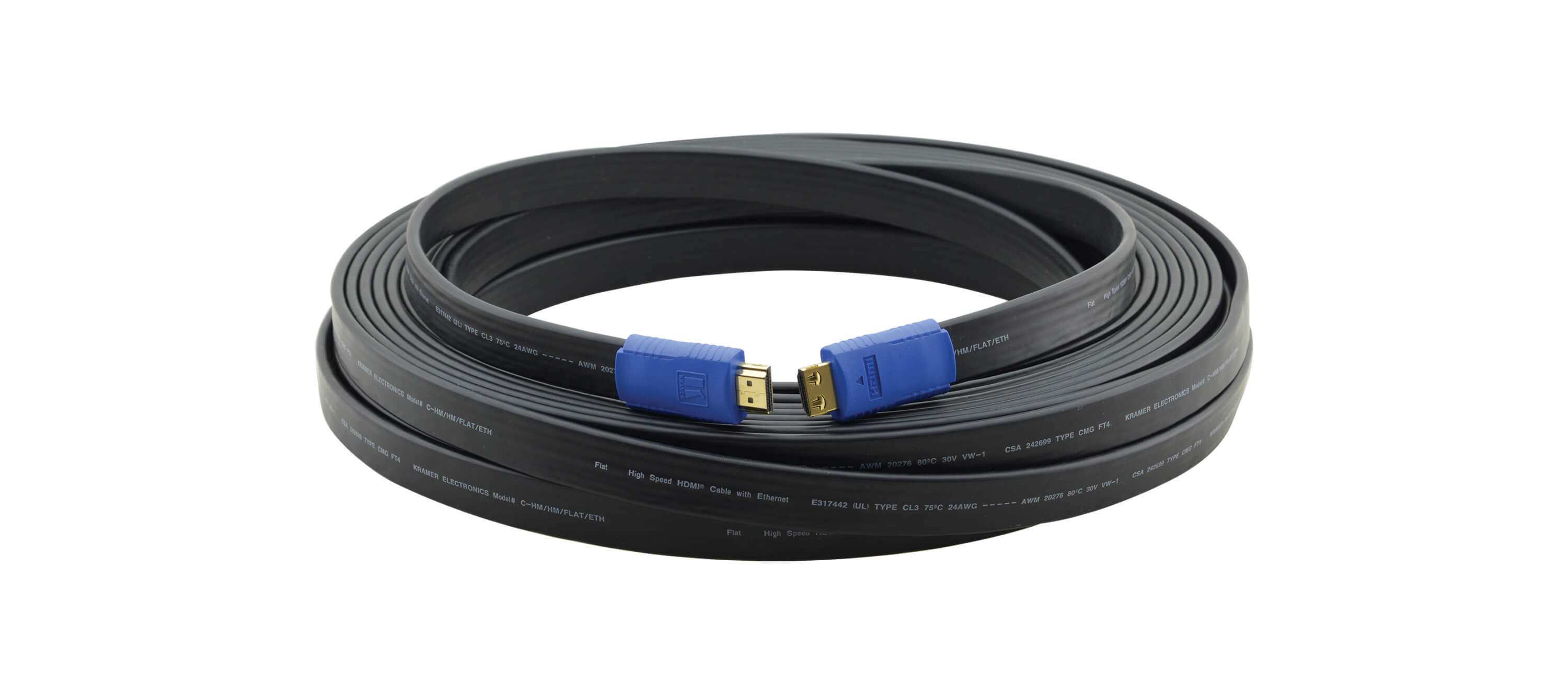 KRAMER C-HM/HM/FLAT/ETH-50 Cable Plano HDMI de Alta Velocidad con EthernetLongitud 15.20m (50 pies)Conectores KÐLock