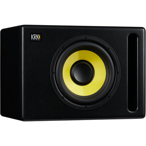 Subwoofer activo de estudio KRK S10.4 de 10 pulgadas en color negro.