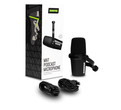 SHURE MV7-K Micrófono de podcast, Sonido legendario en formato USB Conexión USB y XLR, Filtro pop incorporado. Conector 3.5mm monitoreo directo. Negro