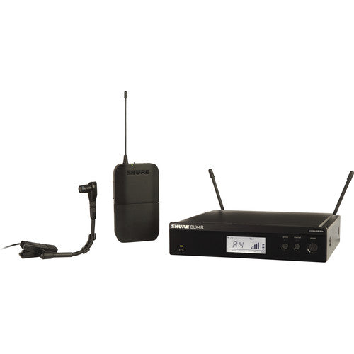 SHURE BLX14R/B98 Sistema inalámbrico de micrófono cardioide para instrumentos de viento y percusión, Micrófono de clip, Receptor de mesa 596 a 616 MHz