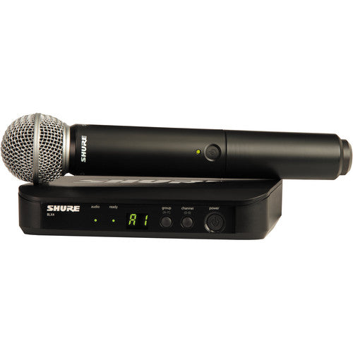 SHURE BLX24/SM58 Sistema Inalámbrico con micrófono de mano, cardioide SM58, Para presentadores y artistas, escaneó automático. K12: 614 - 638 MHz
