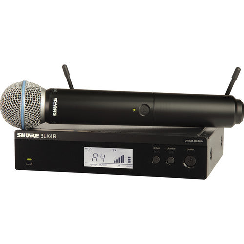 SHURE BLX24R/B58 Sistema Inalámbrico con micrófono de mano, capsula Beta58A, Para presentadores y artistas, escaneó automático. J11: 596 a 616 MHz