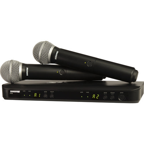 Shure BLX288/PG58 Sistema de micrófono de mano inalámbrico de dos canales con cápsulas PG58 (J11: 596 a 616 MHz)