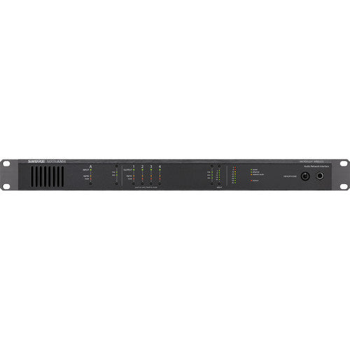 SHURE MXWANI4 Interfaz de audio en red Dante de 4 canales, 4 salidas analógicas, compatible Microflex Wireless, Switcher Gigabit Ethernet 4 puertos