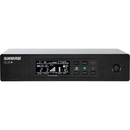 SHURE QLXD4-G50 Receptor inalámbrico digital, Canal único, 1/2 espacio de rack, Frecuencias de escaneo automático 2560, (G50: 470 to 534 MHz).